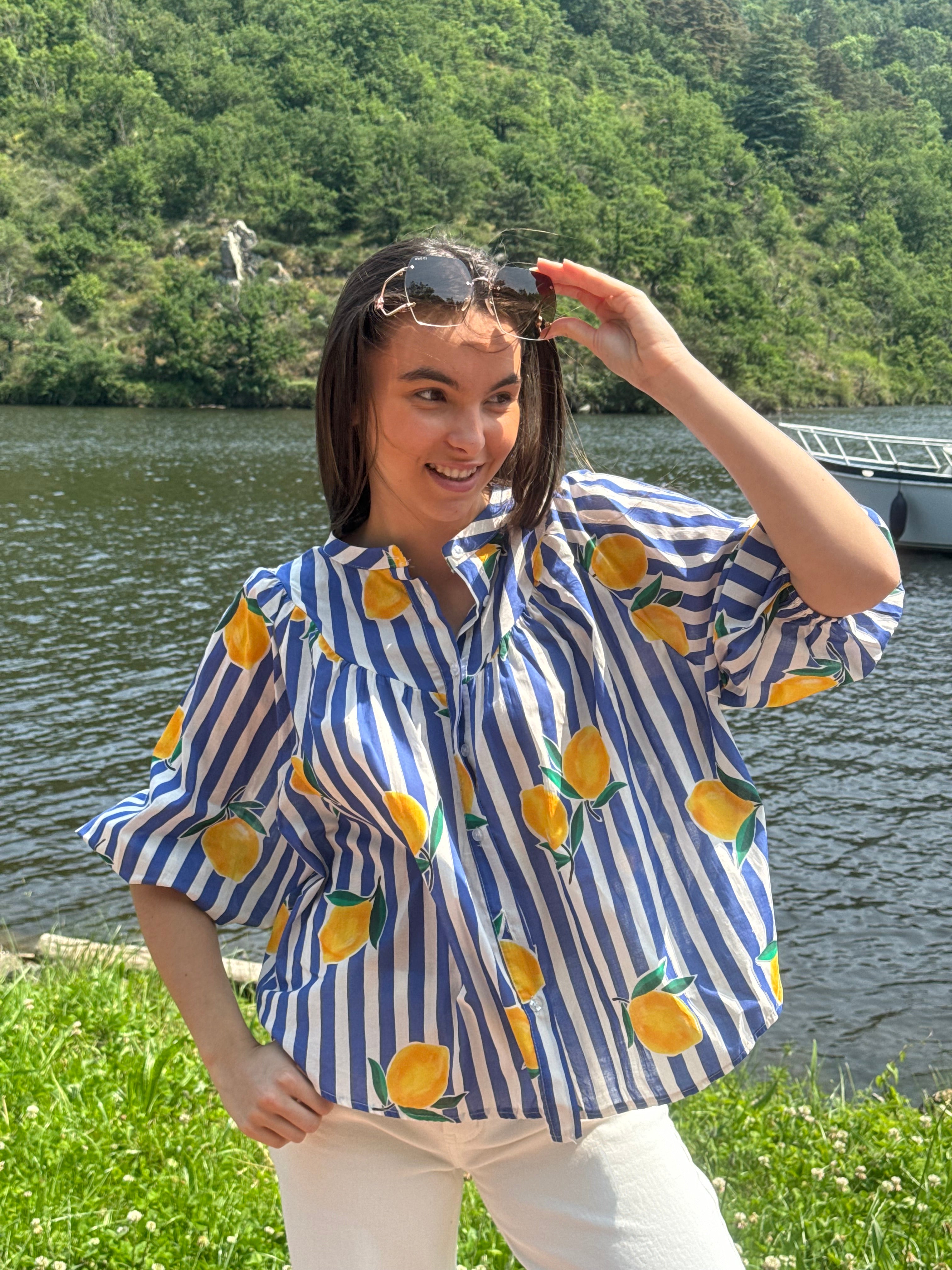Chemise | MAONA | Bleu Foncé Jaune