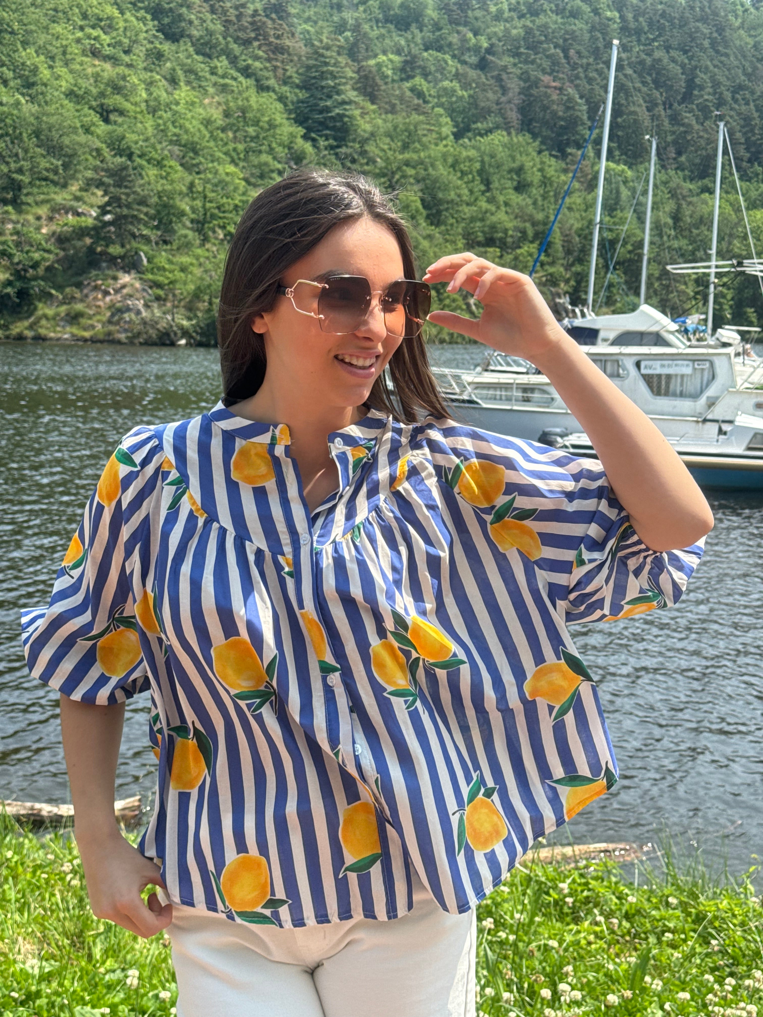 Chemise | MAONA | Bleu Foncé Jaune