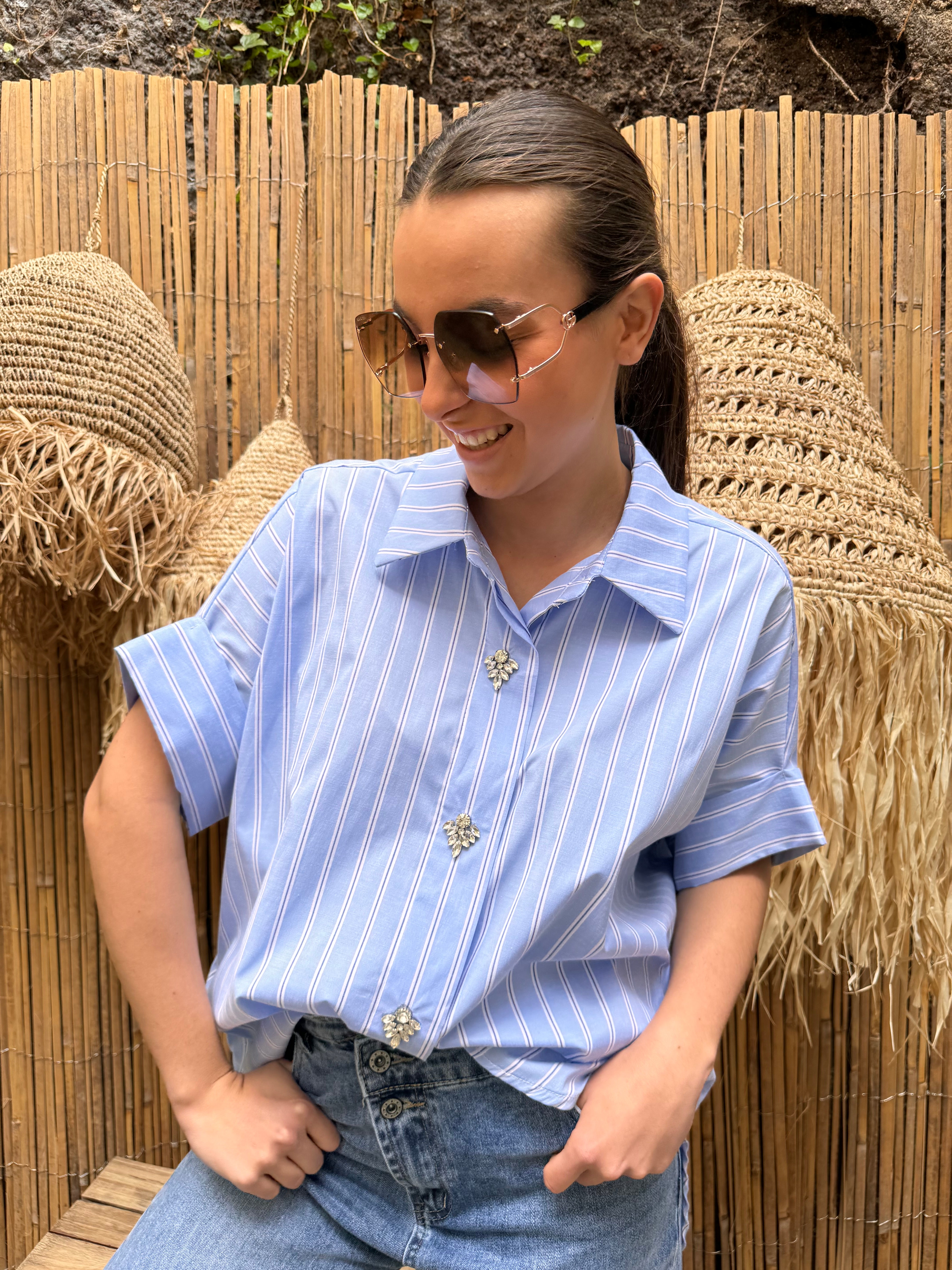 Chemise | LYENA | Strass Bleu Ciel