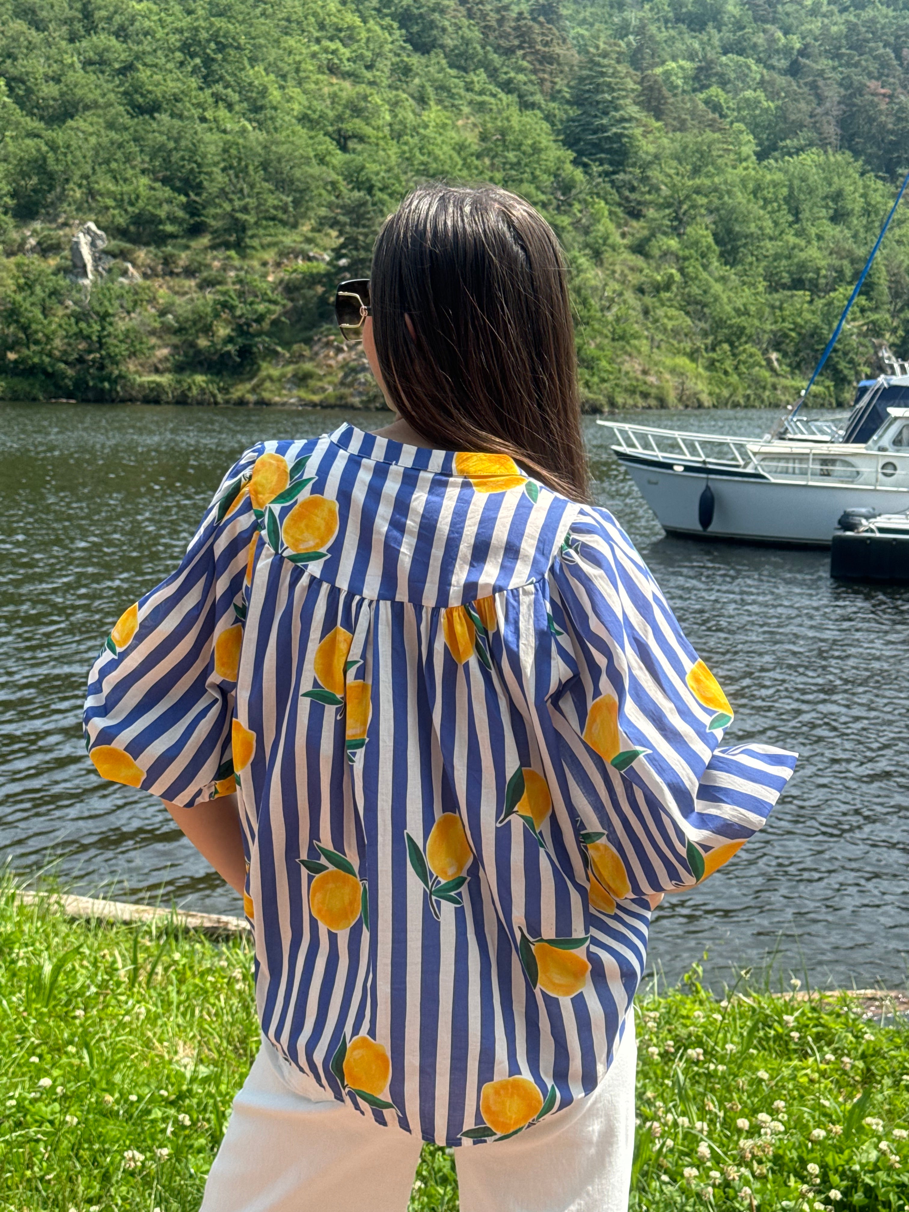 Chemise | MAONA | Bleu Foncé Jaune