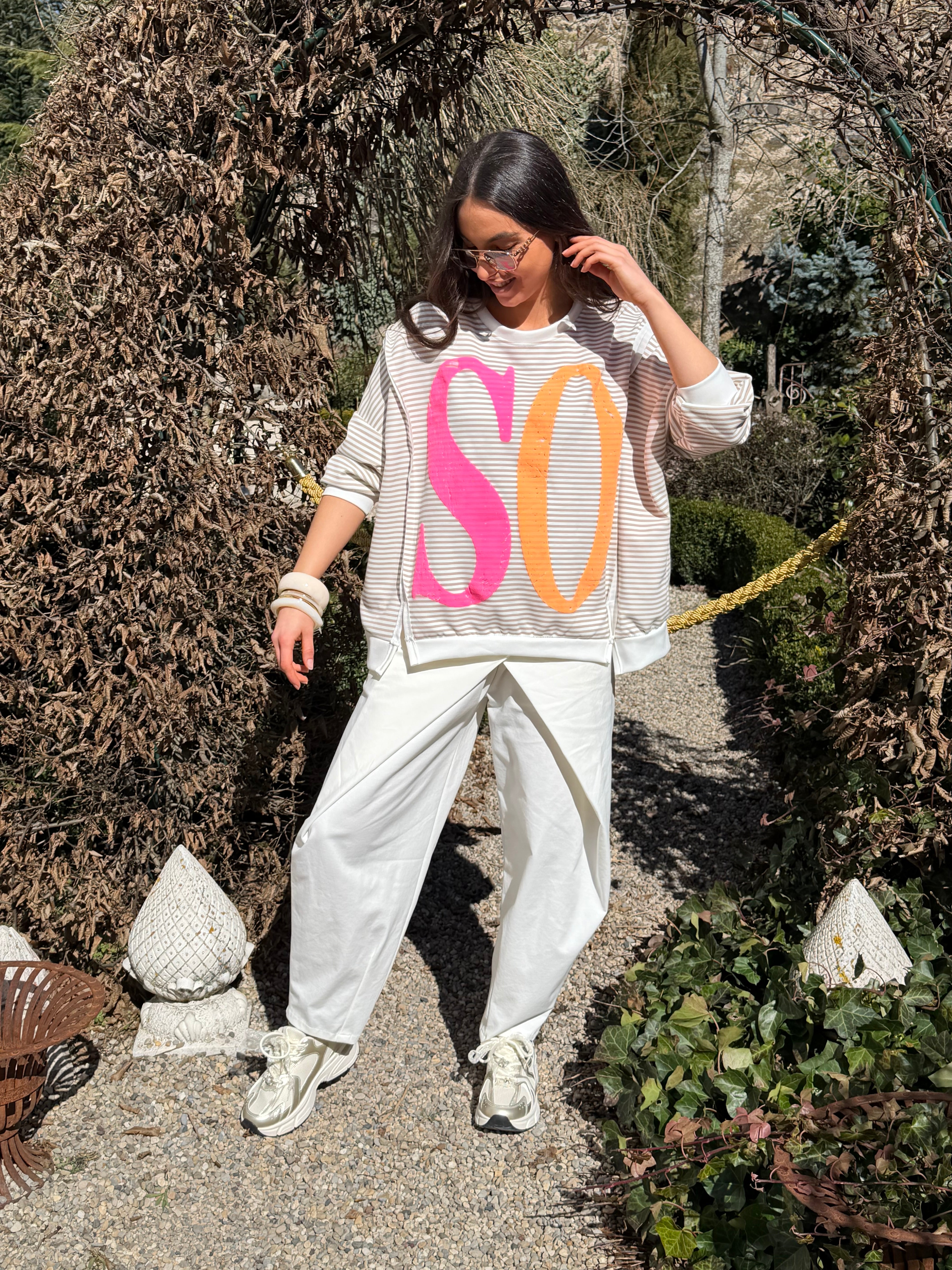 Sweat | MELIORA | Beige et Blanc casse
