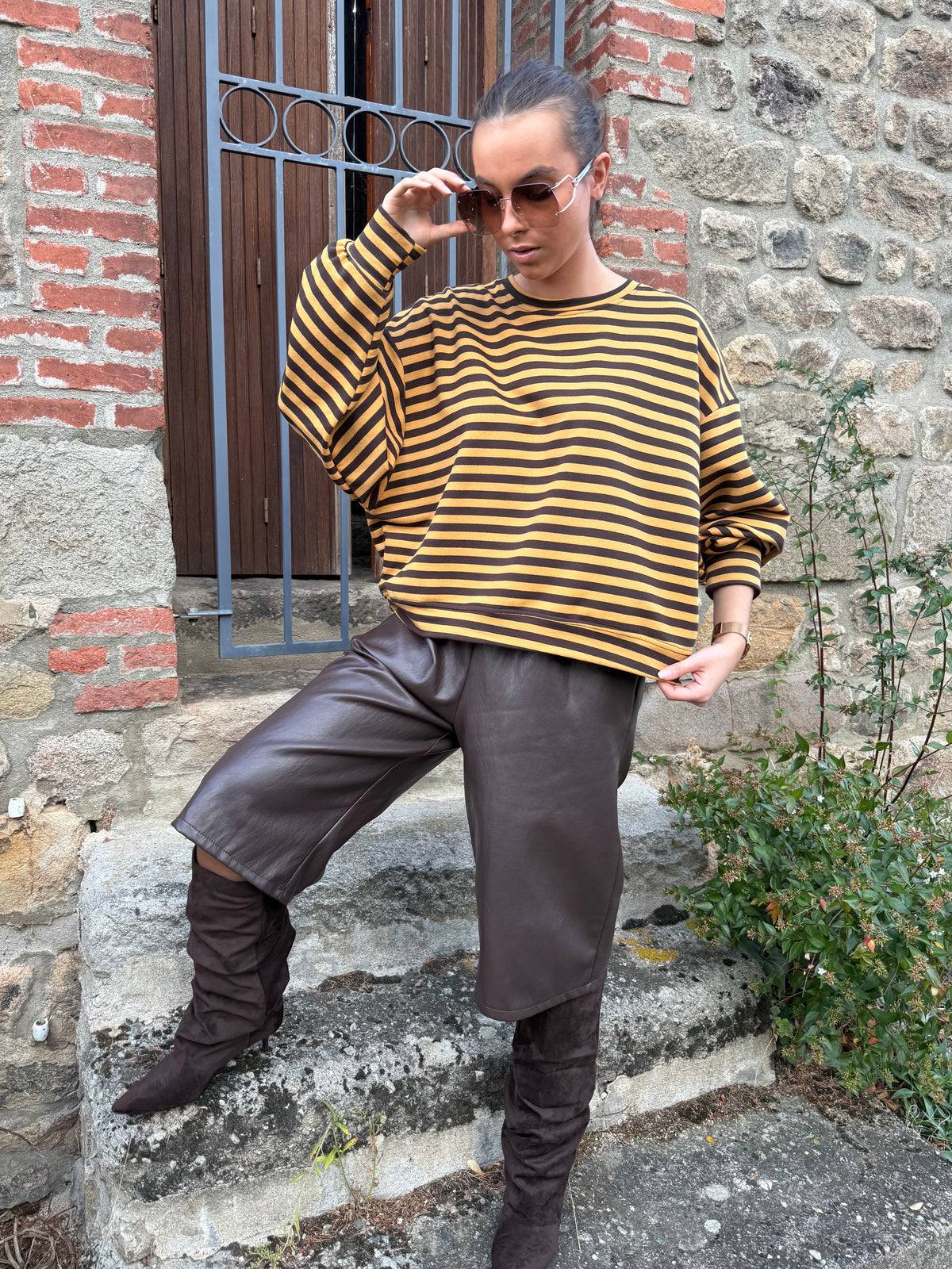 T-shirt | MOKA | Jaune et Marron