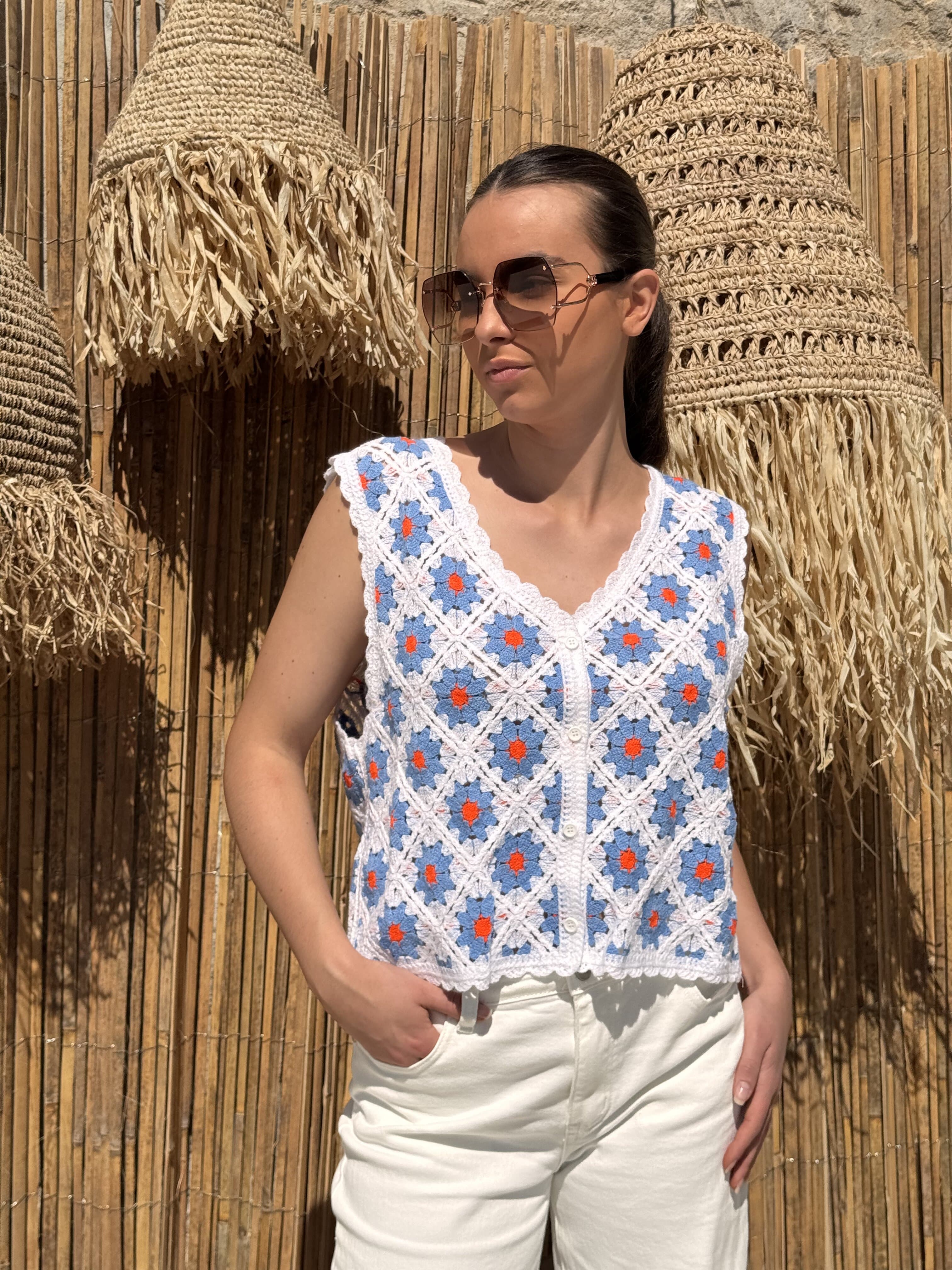 Gilet | SOLEINA | Blanc Et Bleu