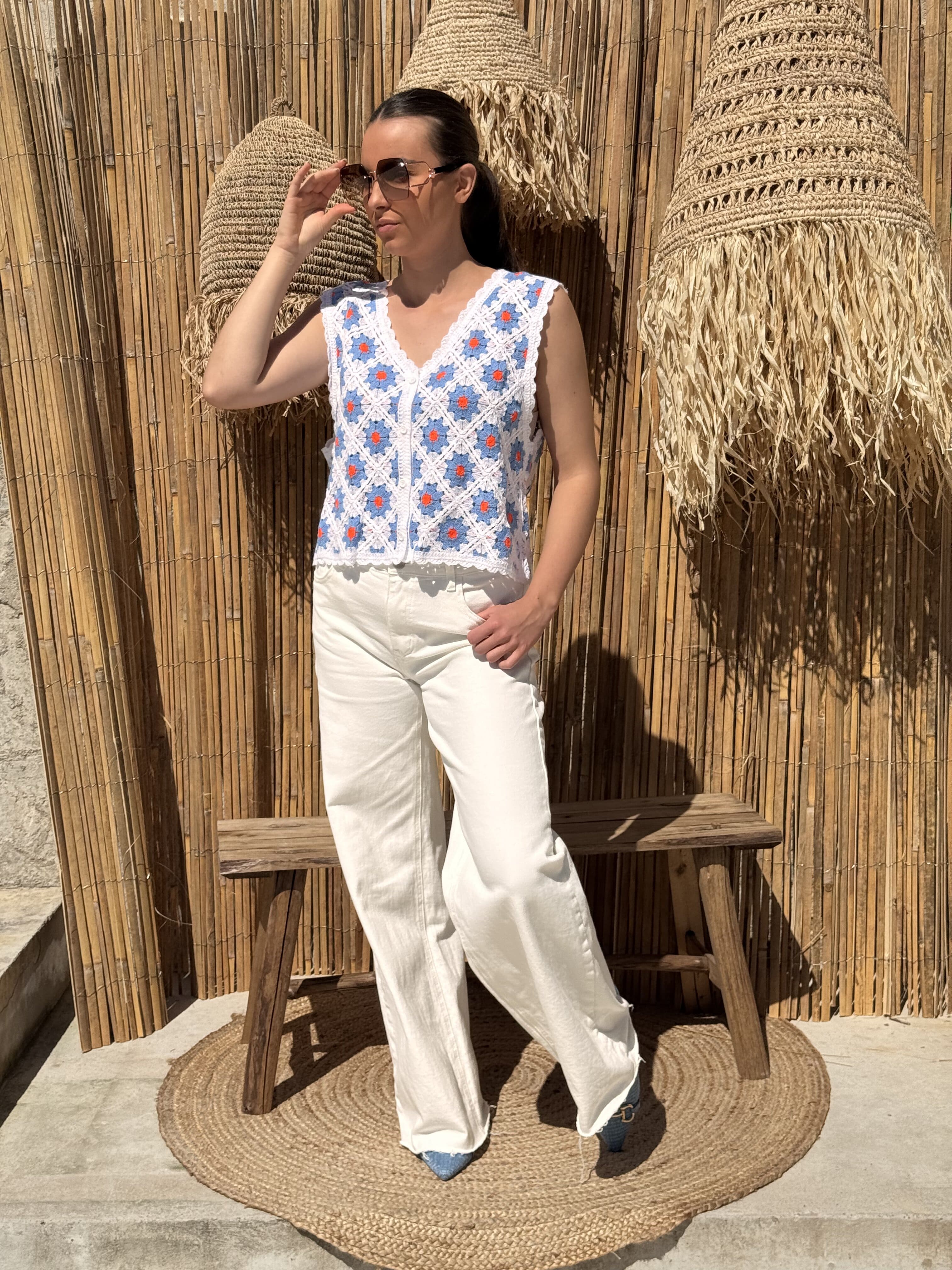 Gilet | SOLEINA | Blanc Et Bleu